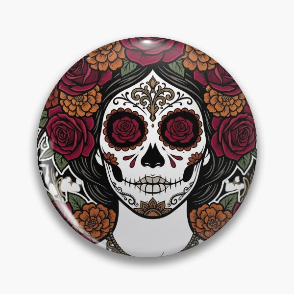 Item preview, Sugar Skull Catrina with Roses – Day of the Dead Floral Skull Art designed and sold by BumbleBloom7.