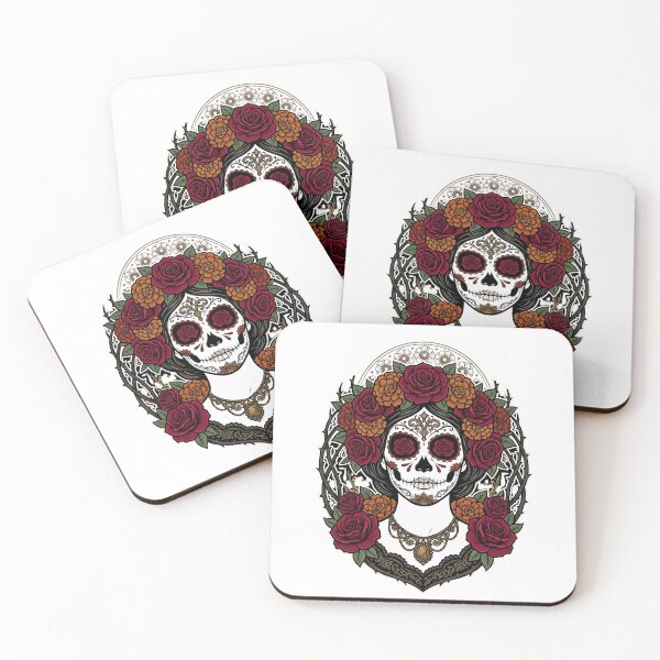 Item preview, Sugar Skull Catrina with Roses – Day of the Dead Floral Skull Art designed and sold by BumbleBloom7.