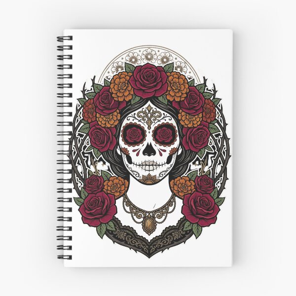 Item preview, Sugar Skull Catrina with Roses – Day of the Dead Floral Skull Art designed and sold by BumbleBloom7.