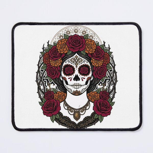 Item preview, Sugar Skull Catrina with Roses – Day of the Dead Floral Skull Art designed and sold by BumbleBloom7.