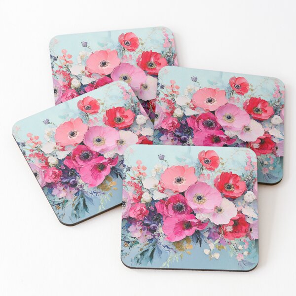 Item preview, Vibrant Flower Bouquet Art, Pink Red Pastel Blue Floral Print designed and sold by daila70.