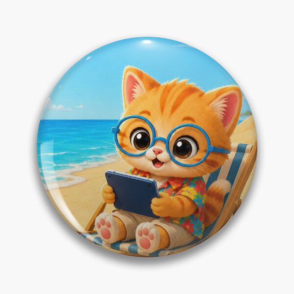 Item preview, Cute Kitten Reading on Tropical Beach designed and sold by dreamybyana.
