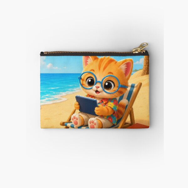 Item preview, Cute Kitten Reading on Tropical Beach designed and sold by dreamybyana.