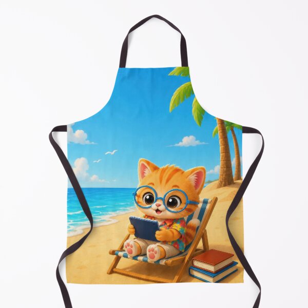 Item preview, Cute Kitten Reading on Tropical Beach designed and sold by dreamybyana.