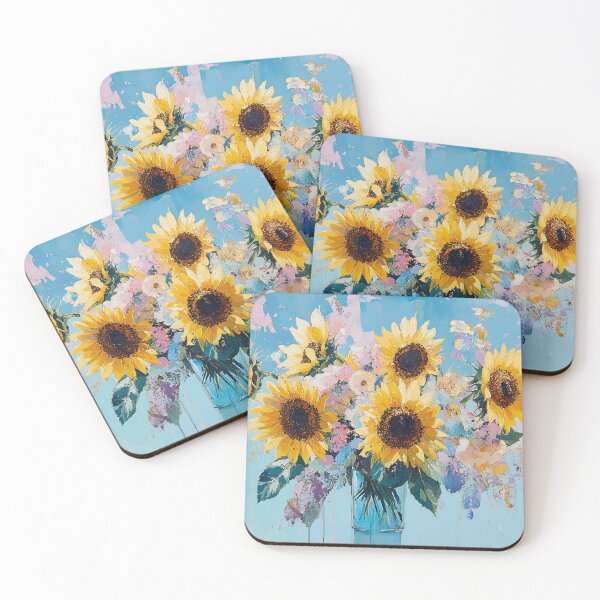 Item preview, Sunflower Bouquet Art, Yellow Blue Impressionist Floral Illustration designed and sold by daila70.