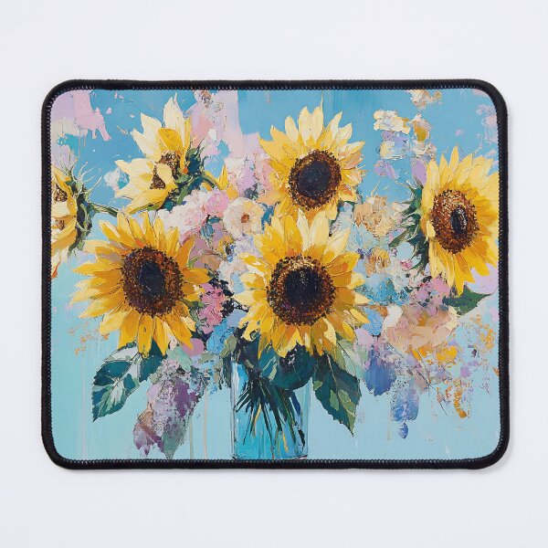Item preview, Sunflower Bouquet Art, Yellow Blue Impressionist Floral Illustration designed and sold by daila70.