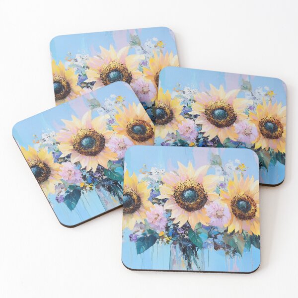 Item preview, Vibrant Sunflower Art, Golden Yellow Pastel Blue Floral Print designed and sold by daila70.
