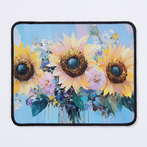 Item preview, Vibrant Sunflower Art, Golden Yellow Pastel Blue Floral Print designed and sold by daila70.