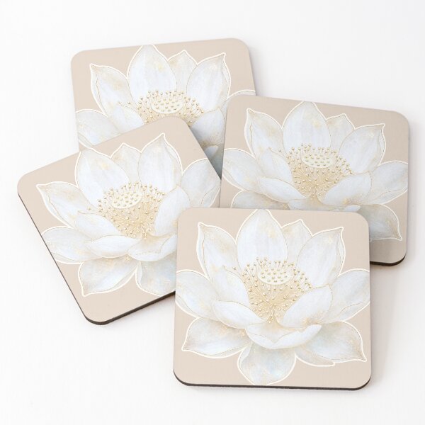 Item preview, Korean White Lotus Watercolor Gold Line Art designed and sold by lita-lilith.