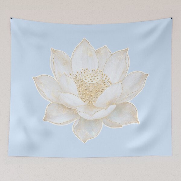 Item preview, Korean White Lotus Watercolor Gold Line Art designed and sold by lita-lilith.