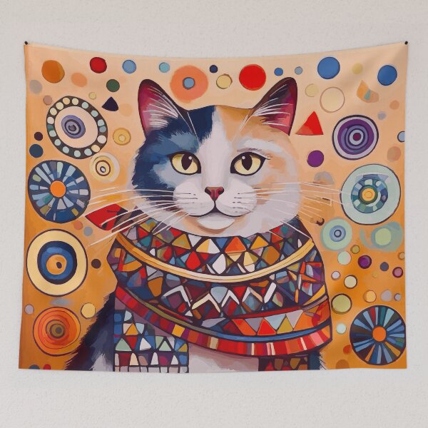 Item preview, Colorful Gustav Klimt Cat in Geometric Scarf designed and sold by Vicky Brago-Mitchell®.