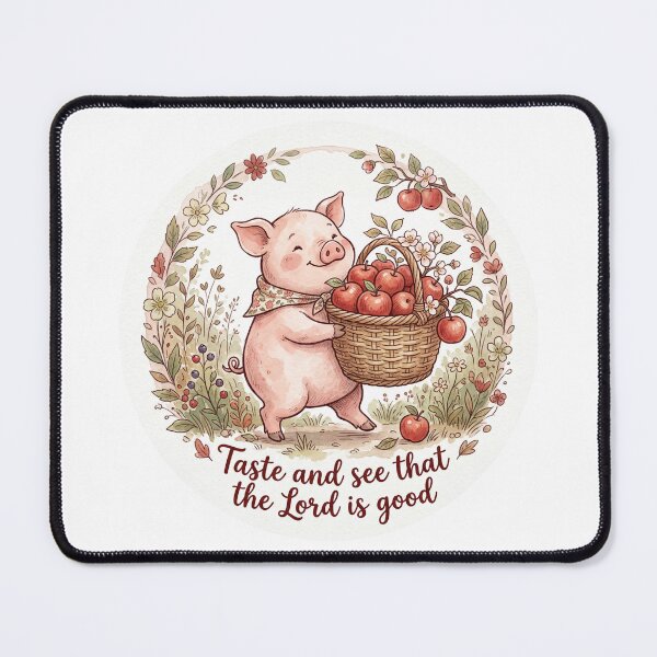 Item preview, Christian Cottagecore Pig Apple Basket Tote Bag Psalm 34 Taste and See Bible Verse Faith Gift designed and sold by Small & Beloved.