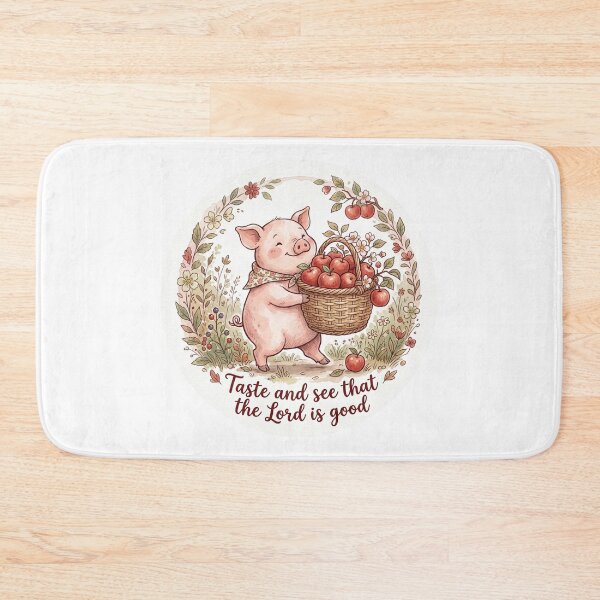 Item preview, Christian Cottagecore Pig Apple Basket Tote Bag Psalm 34 Taste and See Bible Verse Faith Gift designed and sold by Small & Beloved.