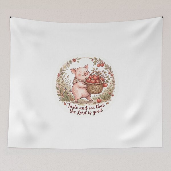 Item preview, Christian Cottagecore Pig Apple Basket Tote Bag Psalm 34 Taste and See Bible Verse Faith Gift designed and sold by Small & Beloved.