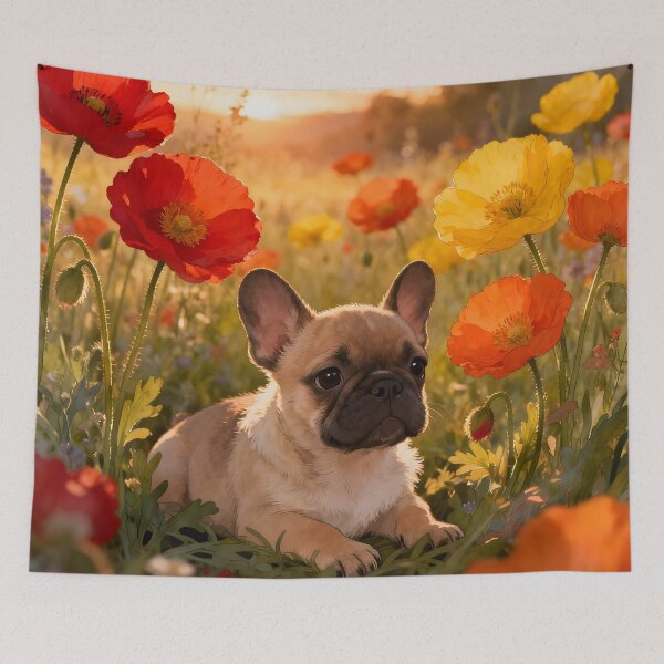 Item preview, Frenchie Puppy And Poppies designed and sold by Glimmersmith.