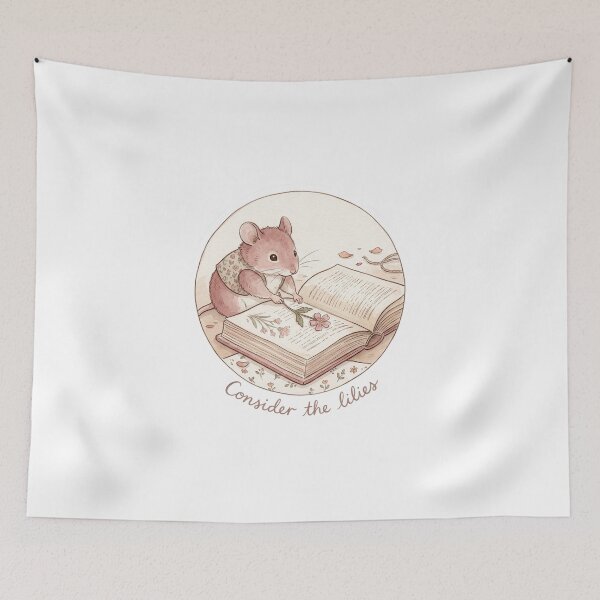 Item preview, Christian Cottagecore Mouse Pressing Flowers Tote Bag Matthew 6 Consider the Lilies Gift designed and sold by Small & Beloved.