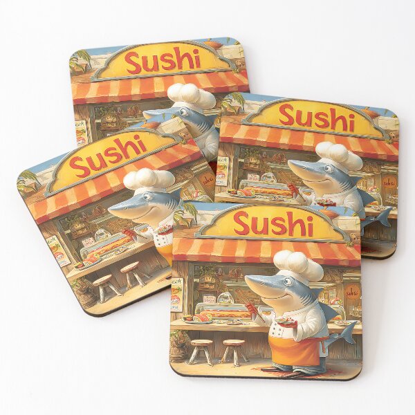 Item preview, Chef Shark at a Vibrant Sushi Beach Restaurant designed and sold by Artessie.