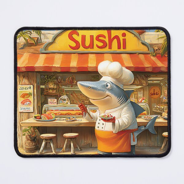 Item preview, Chef Shark at a Vibrant Sushi Beach Restaurant designed and sold by Artessie.