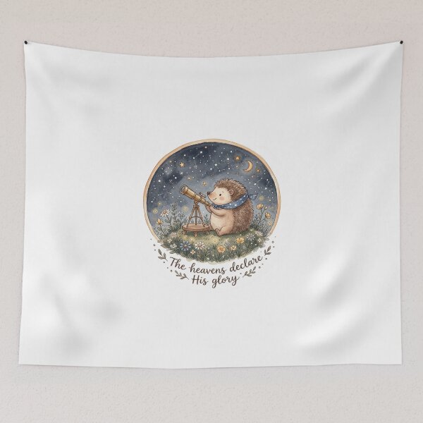 Item preview, Christian Cottagecore Hedgehog Stars Telescope Tote Bag Psalm 19 Heavens Declare Bible Verse designed and sold by Small & Beloved.