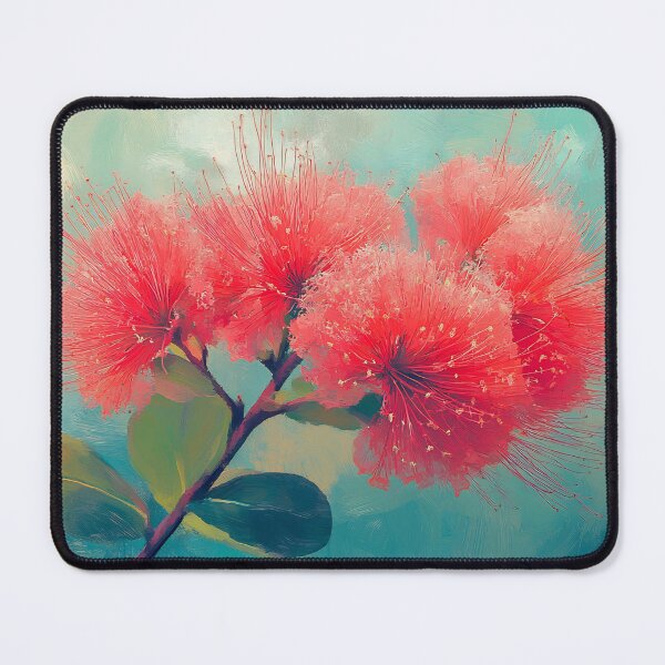 Item preview, Calliandra Flower Art, Red Coral Teal Tropical Floral Illustration designed and sold by daila70.