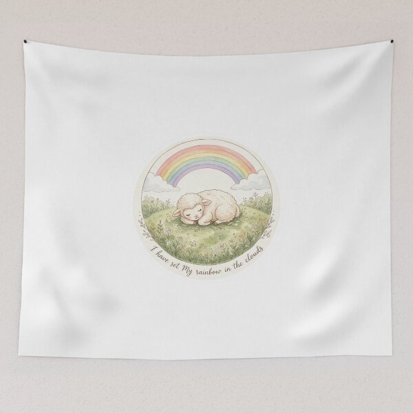 Item preview, Christian Cottagecore Lamb Rainbow Tote Bag Genesis 9 I Set My Rainbow Bible Verse Faith Gift designed and sold by Small & Beloved.