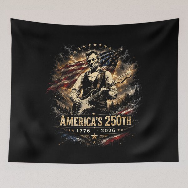 Item preview, America's 250th Abraham Lincoln Playing Guitar Vintage America Flag designed and sold by will freed18.