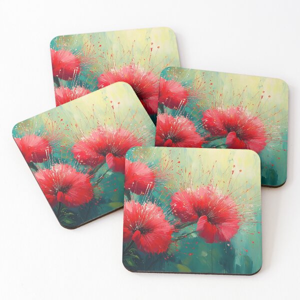 Item preview, Tropical Flower Art, Vibrant Red Coral Green Teal Floral Illustration designed and sold by daila70.