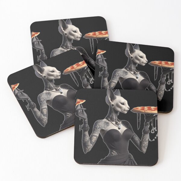 Item preview, Gothic Sphynx Cat Goddess with Pizza designed and sold by LujziWorld.