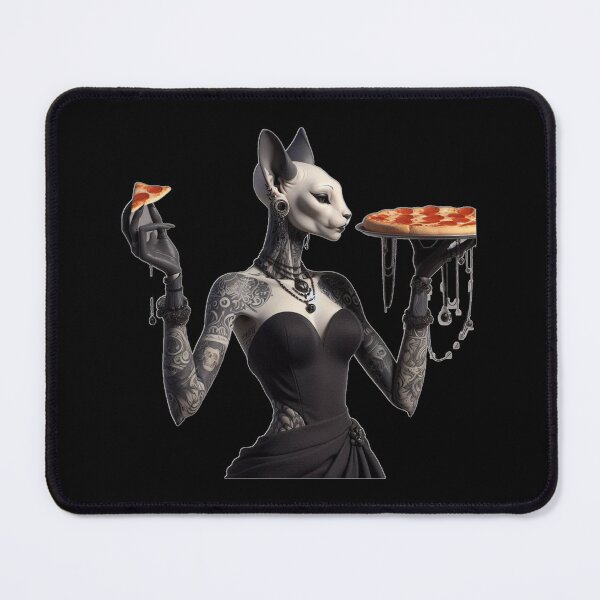 Item preview, Gothic Sphynx Cat Goddess with Pizza designed and sold by LujziWorld.