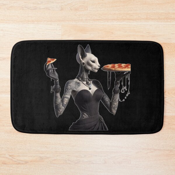 Item preview, Gothic Sphynx Cat Goddess with Pizza designed and sold by LujziWorld.
