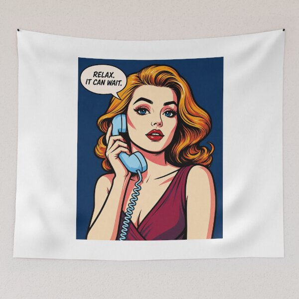 Item preview, Relax It Can Wait – Ice Blue Phone Retro Pop Art Portrait designed and sold by SabraDD.