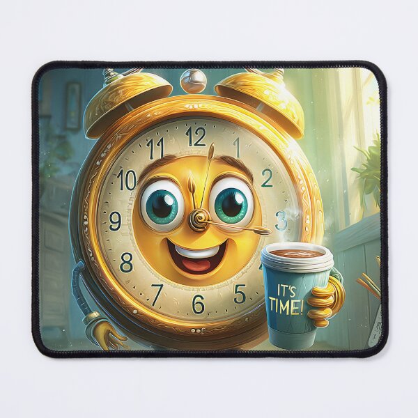 Item preview, Cheerful Cartoon Clock with Coffee in Cozy Room designed and sold by Artessie.