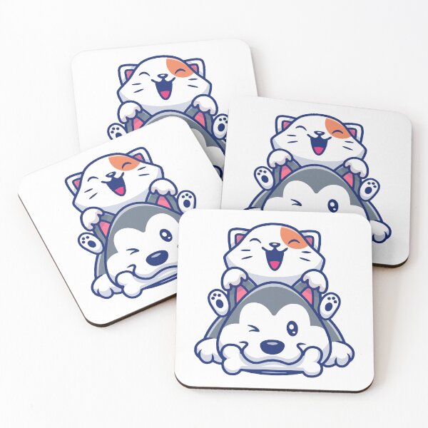 Item preview, Cute Cat Riding Husky Dog Cartoon designed and sold by nilkbv.
