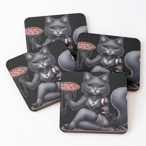 Item preview, Gothic Fluffy Cat Lounging with Wine and Pizza designed and sold by LujziWorld.