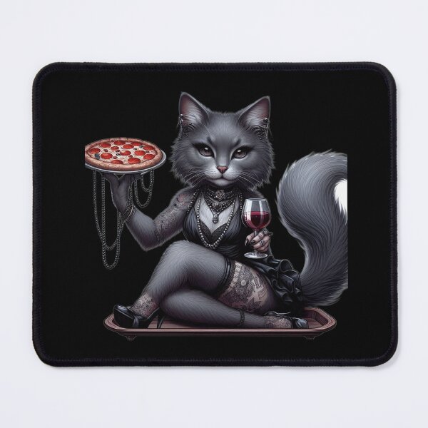 Item preview, Gothic Fluffy Cat Lounging with Wine and Pizza designed and sold by LujziWorld.