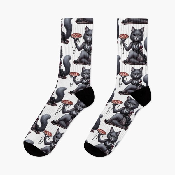 Item preview, Gothic Fluffy Cat Lounging with Wine and Pizza designed and sold by LujziWorld.