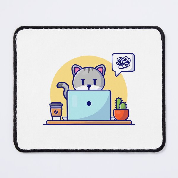 Item preview, Confused Cat Working On Laptop Cartoon designed and sold by nilkbv.