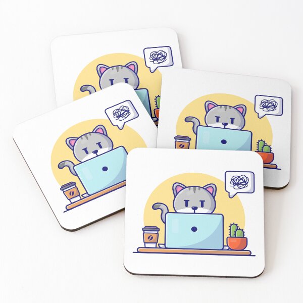 Item preview, Confused Cat Working On Laptop Cartoon designed and sold by nilkbv.