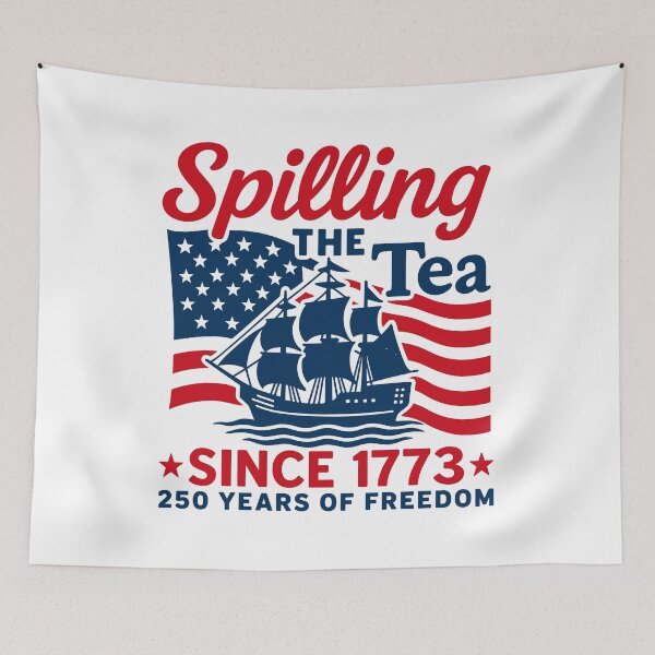 Item preview, Striped Spilling The Tea Since 1773 Funny 4th of July USA Flag Preppy Patriotic America 250th Anniversary designed and sold by gunaone-design.