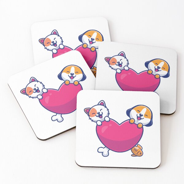 Item preview, Cute Cat and Dog Hugging Big Pink Heart designed and sold by nilkbv.