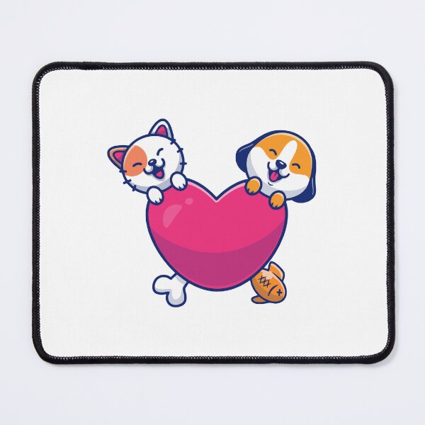 Item preview, Cute Cat and Dog Hugging Big Pink Heart designed and sold by nilkbv.