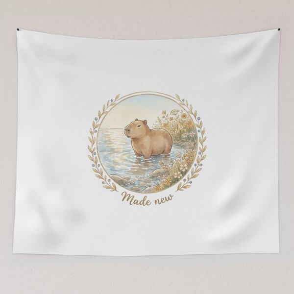 Item preview, Christian Cottagecore Capybara Stream Tote Bag Romans 6 Made New Baptism Bible Verse Faith Gift designed and sold by Small & Beloved.