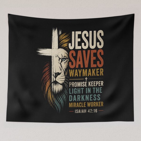 Item preview, Jesus Saves Waymaker Lion Cross Christian Faith Design designed and sold by whatsthatdesign.