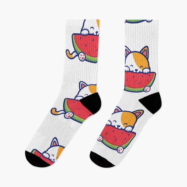 Item preview, Cute Cat Hiding Behind Watermelon Slice designed and sold by nilkbv.