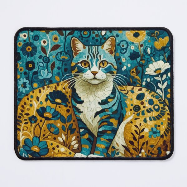 Artikelvorschau, Katze in Blau und Gold nach Gustav Klimt entworfen und verkauft von Vicky Brago-Mitchell®.