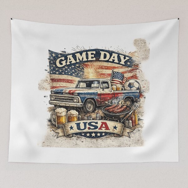 Item preview, Game Day USA Soccer Retro Patriotic American Football Fan Vintage BBQ Tailgate T-Shirt designed and sold by CustomizingGift.