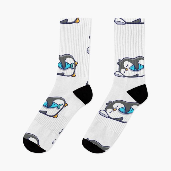 Item preview, Cute Sleeping Penguin Hugging Fish Kawaii Chibi Cartoon designed and sold by wonyqp.