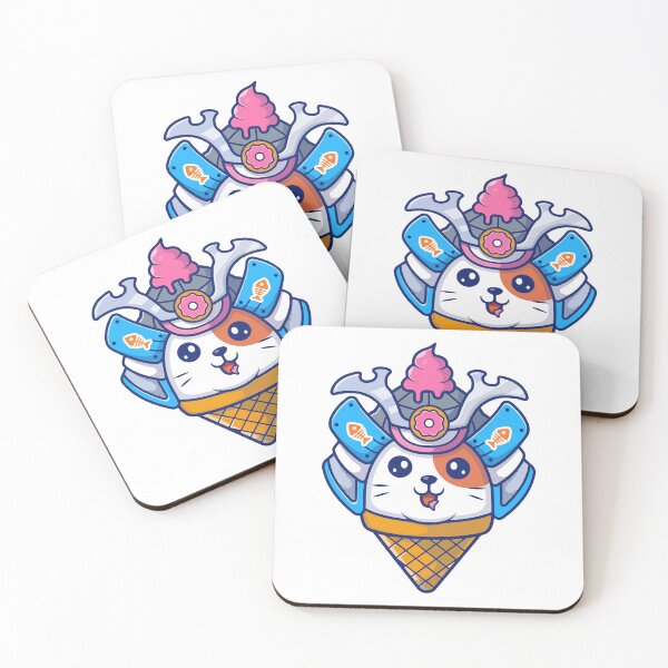 Item preview, Cute Cat Ice Cream Samurai Helmet Kawaii Mashup Cartoon designed and sold by wonyqp.
