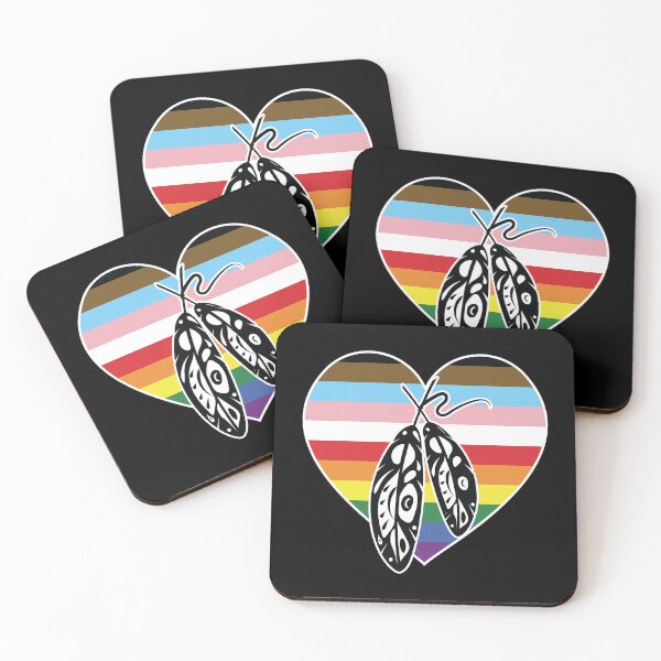 Item preview, Two-Spirit Indigenous LGBTQIA+ Rainbow heart design with feathers designed and sold by Jdawnink.