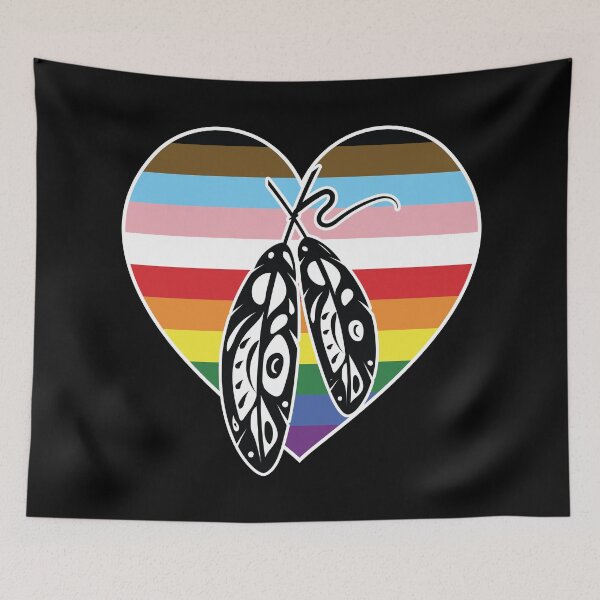 Item preview, Two-Spirit Indigenous LGBTQIA+ Rainbow heart design with feathers designed and sold by Jdawnink.